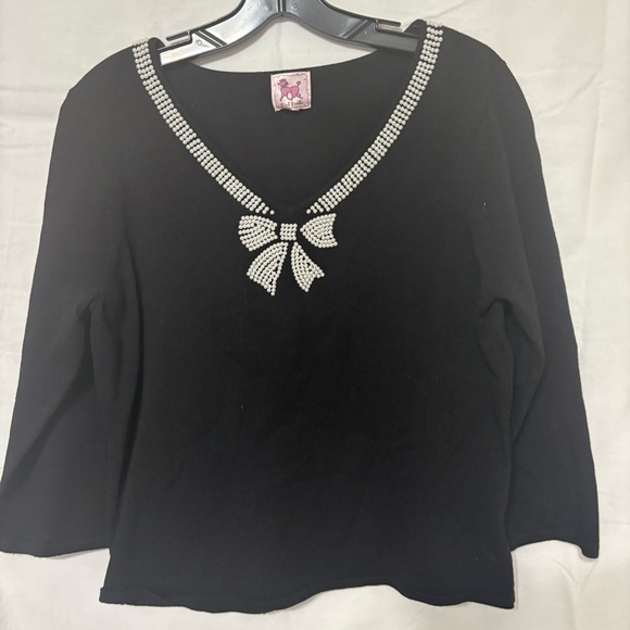 Pink Poodle black 3/4 sleeve pullover sweater - Picture 2 of 11